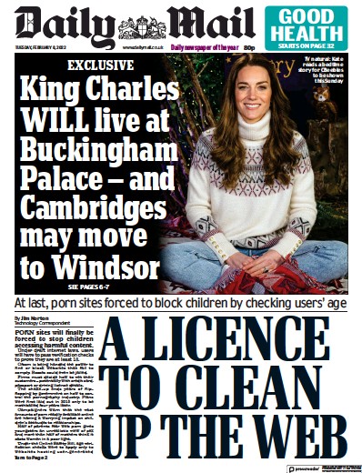Daily Mail (UK) Newspaper Front Page for 8 February 2022