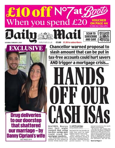 Daily Mail (UK) Newspaper Front Page for 8 February 2025