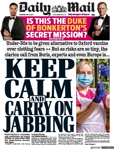 Daily Mail (UK) Newspaper Front Page for 8 April 2021