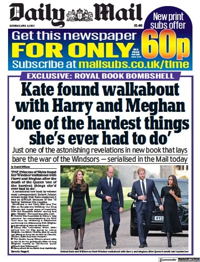 Daily Mail (UK) Newspaper Front Page for 8 April 2023