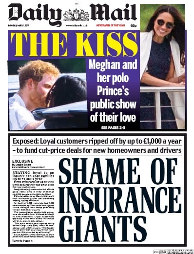 Daily Mail Newspaper Front Page for 8 May 2017