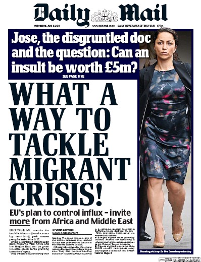 Daily Mail Newspaper Front Page for 8 June 2016