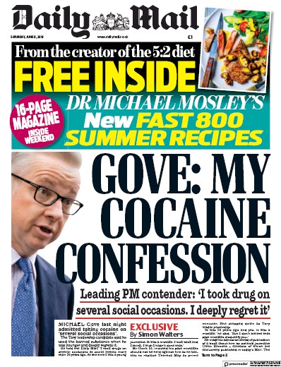 Daily Mail Newspaper Front Page for 8 June 2019