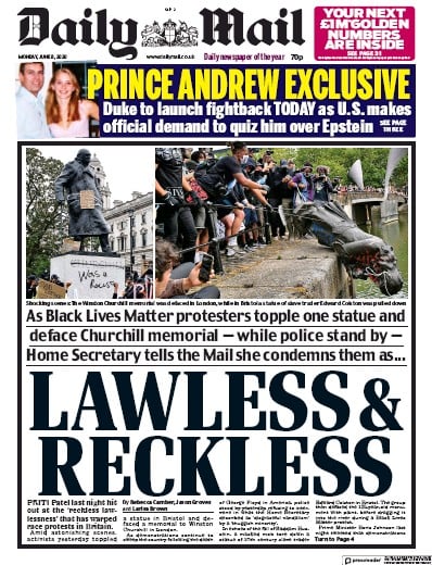 Daily Mail (UK) Newspaper Front Page for 8 June 2020