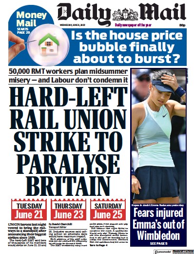 Daily Mail (UK) Newspaper Front Page for 8 June 2022