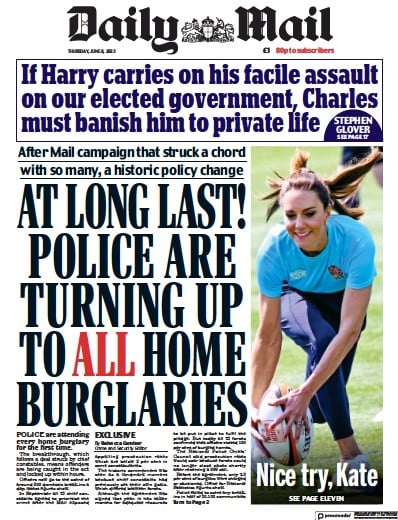 Daily Mail Newspaper Front Page for 8 June 2023