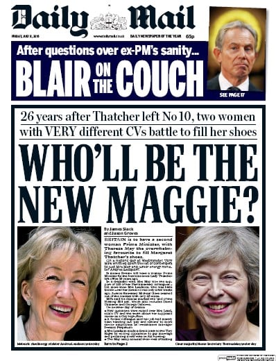 Daily Mail (UK) Newspaper Front Page for 8 July 2016