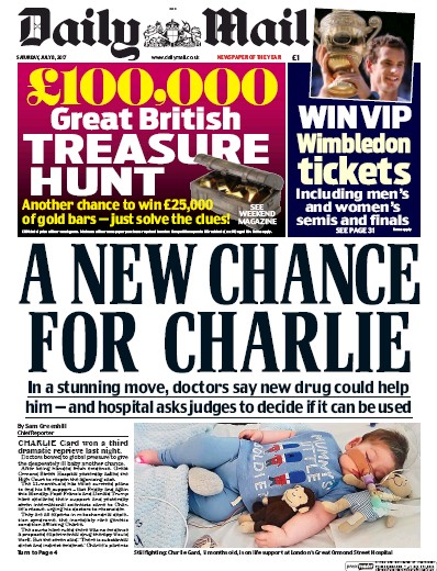 Daily Mail Newspaper Front Page for 8 July 2017