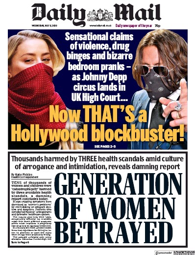Daily Mail Newspaper Front Page for 8 July 2020