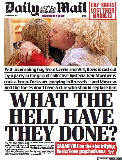 Daily Mail Newspaper Front Page for 8 July 2022