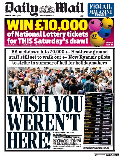 Daily Mail (UK) Newspaper Front Page for 8 August 2019