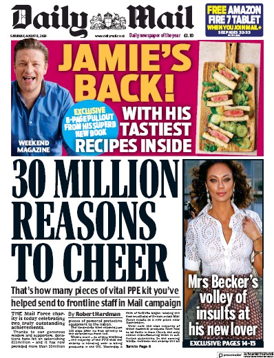 Daily Mail Newspaper Front Page for 8 August 2020