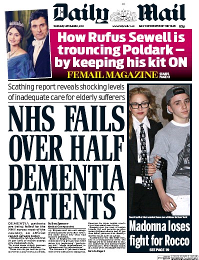 Daily Mail Newspaper Front Page for 8 September 2016