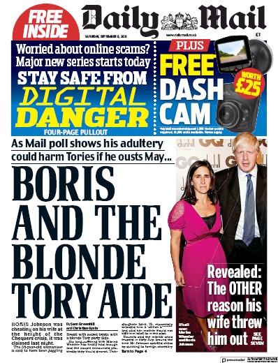Daily Mail Newspaper Front Page for 8 September 2018