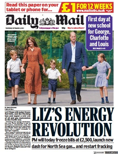 Daily Mail (UK) Newspaper Front Page for 8 September 2022