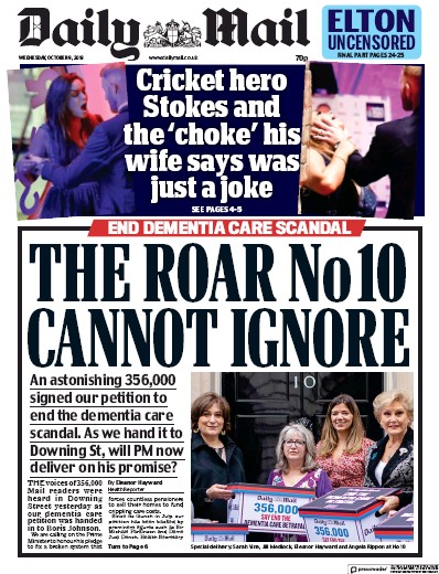 Daily Mail Newspaper Front Page for 9 October 2019