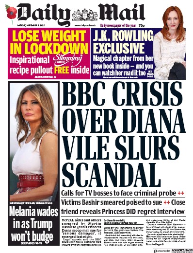 Daily Mail Newspaper Front Page for 9 November 2020