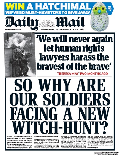 Daily Mail Newspaper Front Page for 9 December 2016