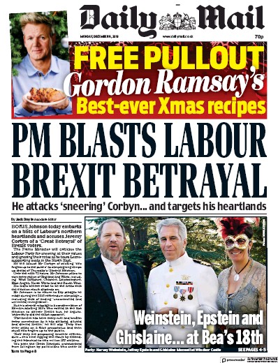 Daily Mail (UK) Newspaper Front Page for 9 December 2019