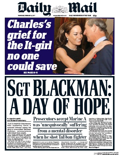 Daily Mail Newspaper Front Page for 9 February 2017