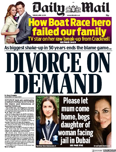 Daily Mail Newspaper Front Page for 9 April 2019
