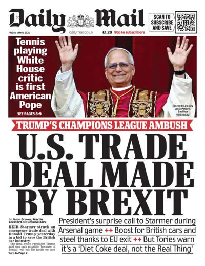 Daily Mail (UK) Newspaper Front Page for 9 May 2025