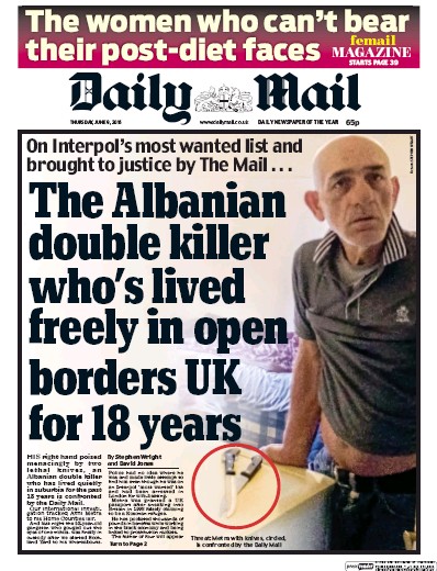 Daily Mail Newspaper Front Page for 9 June 2016