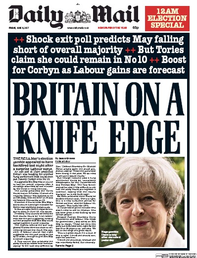 Daily Mail Newspaper Front Page for 9 June 2017