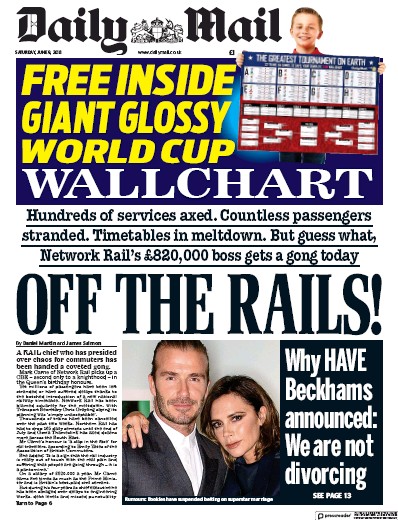 Daily Mail Newspaper Front Page for 9 June 2018