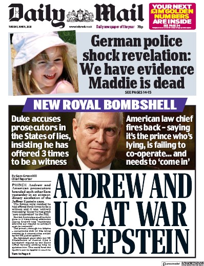 Daily Mail Newspaper Front Page for 9 June 2020