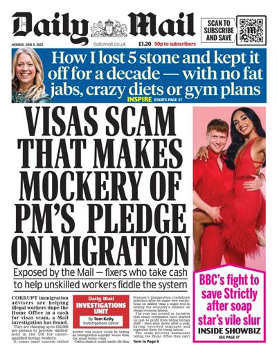 Daily Mail (UK) Newspaper Front Page for 9 June 2025