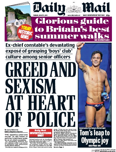 Daily Mail Newspaper Front Page for 9 August 2016
