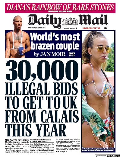 Daily Mail Newspaper Front Page for 9 August 2017