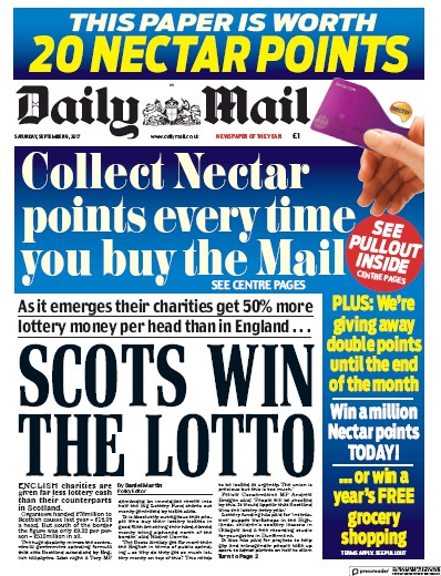 Daily Mail Newspaper Front Page for 9 September 2017