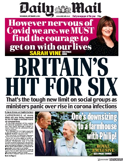 Daily Mail Newspaper Front Page for 9 September 2020