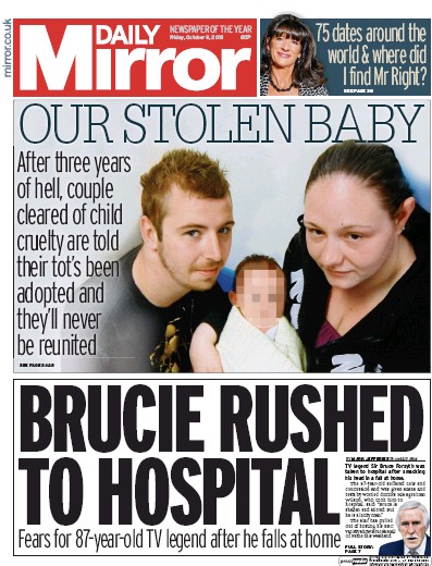 Daily Mirror Newspaper Front Page for 10 October 2015