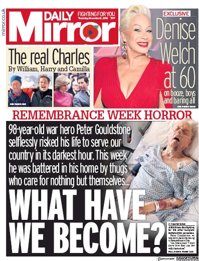 Daily Mirror (UK) Newspaper Front Page for 10 November 2018