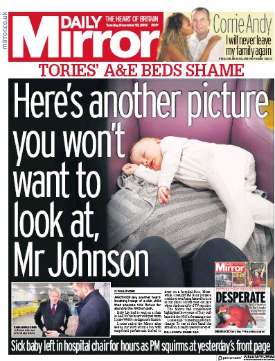 Daily Mirror Newspaper Front Page for 10 December 2019