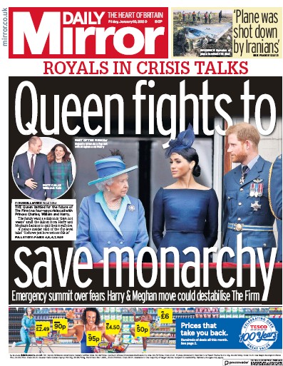 Daily Mirror (UK) Newspaper Front Page for 10 January 2020