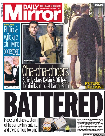 Daily Mirror Newspaper Front Page for 10 February 2020