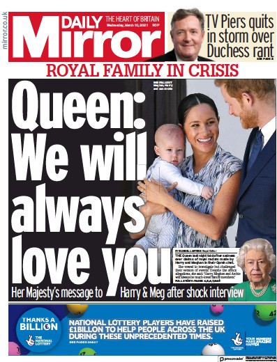 Daily Mirror (UK) Newspaper Front Page for 10 March 2021