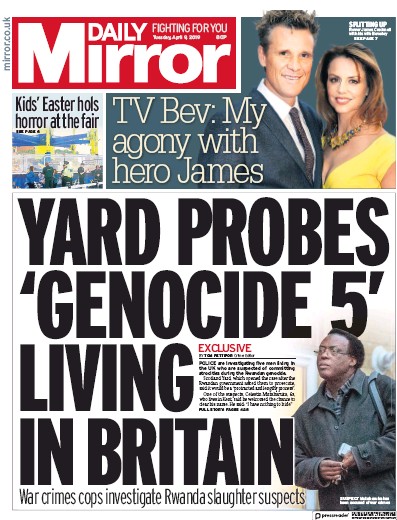 Daily Mirror Newspaper Front Page for 10 April 2019