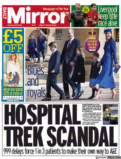 Daily Mirror (UK) Newspaper Front Page for 10 April 2023