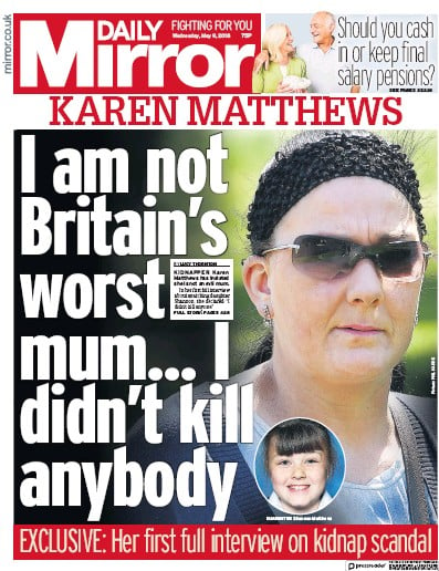Daily Mirror Newspaper Front Page for 10 May 2018