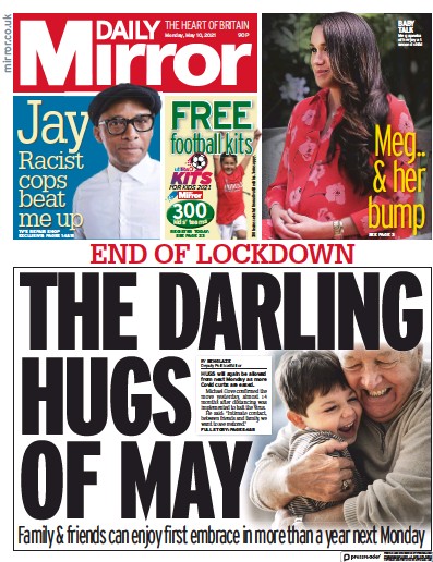 Daily Mirror Newspaper Front Page for 10 May 2021