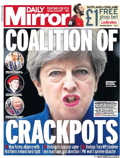 Daily Mirror Newspaper Front Page for 10 June 2017