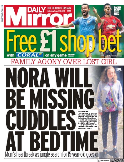 Daily Mirror (UK) Newspaper Front Page for 10 August 2019