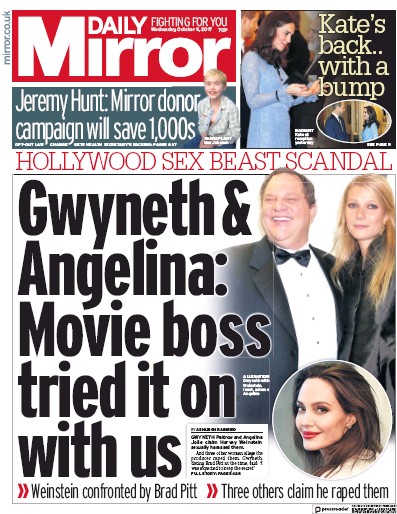 Daily Mirror Newspaper Front Page for 11 October 2017