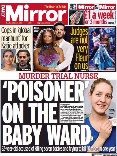 Daily Mirror Newspaper Front Page for 11 October 2022