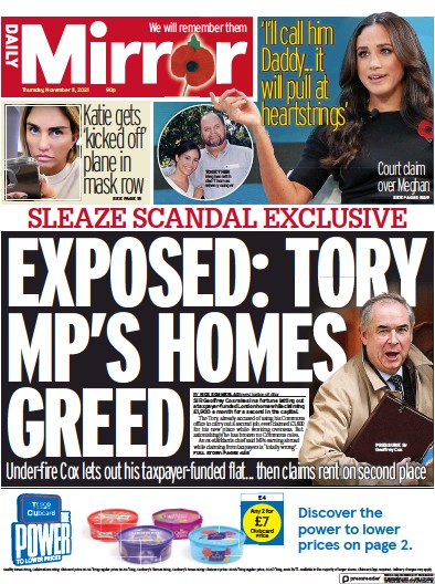 Daily Mirror (UK) Newspaper Front Page for 11 November 2021